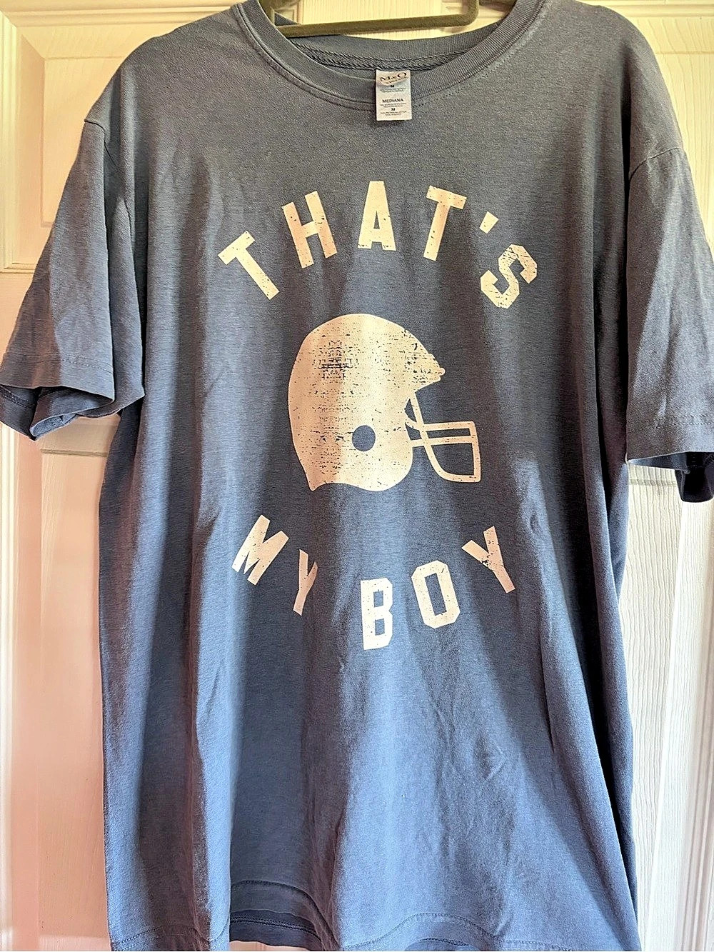 M&0 Vintage Garment-Dyed T-Shirt Football Graphic Tee Blue- Size Medium